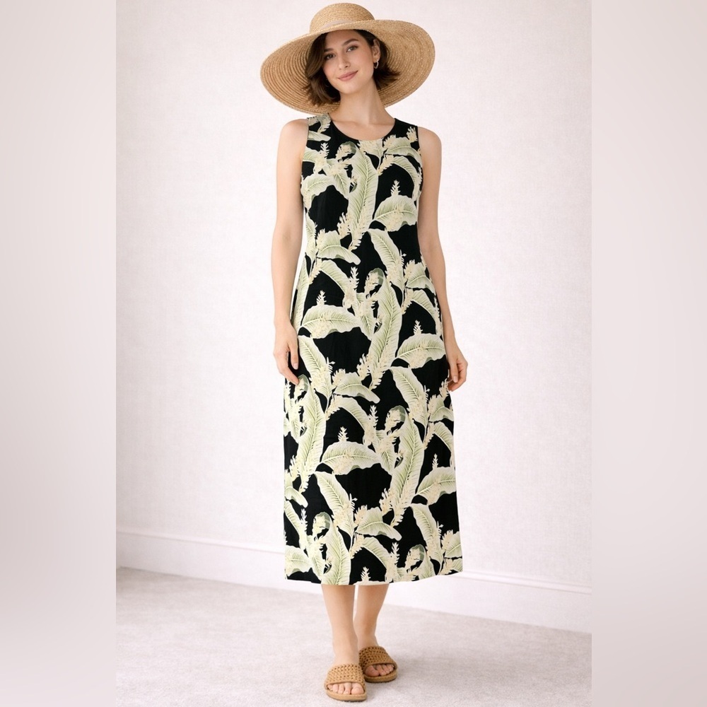 VTG Y2K Tommy Bahama Tropical Floral Maxi Dress palm leaf print cottage Hawaii 6